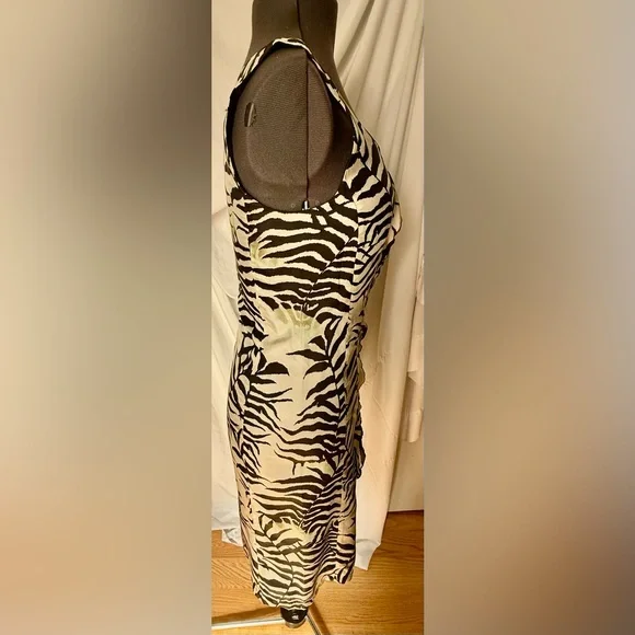 Max Mara Italy 100% Silk Zebra Print Sheath Dress | Luxe Designer Midi - Picture 4 of 10